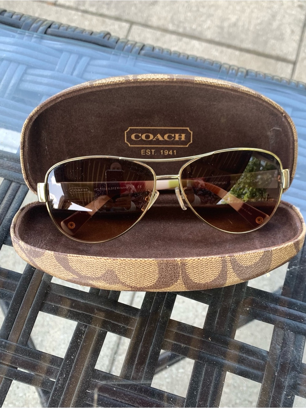 Coach Gold-Tone Aviator Sunglasses with Brown Gradient Lenses